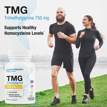 Puregen Labs TMG 750 mg – Trimethylglycine Supplement | Supports Healthy Homocysteine, Non-GMO, Gluten & Dairy Free | Made in USA – 60 Vegetarian Capsules