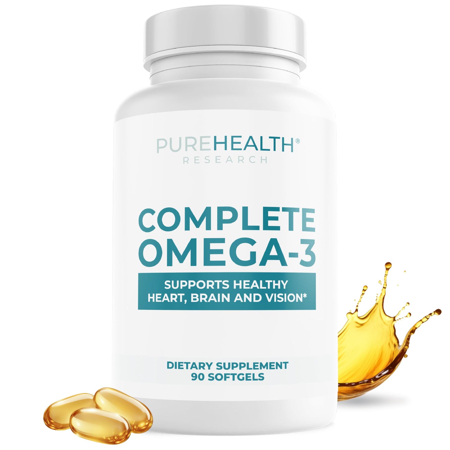 PUREHEALTH RESEARCH Complete Omega-3 Fish Oil Softgels – EPA/DHA, Non-GMO, 90 SoftGels