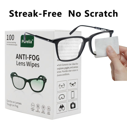 Purelia Anti-Fog Lens Wipes - 100 Count | Quick-Clean for Eyeglasses & Screens