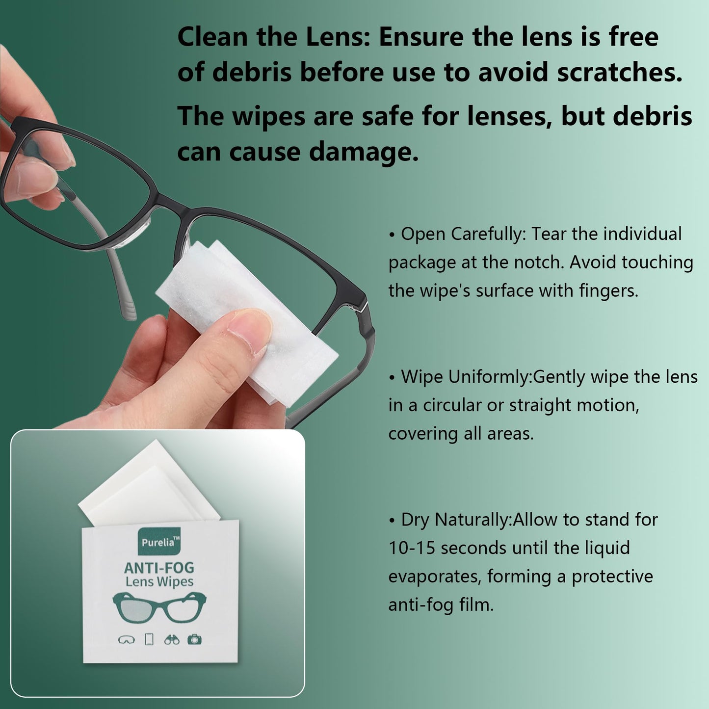 Purelia Anti-Fog Lens Wipes - 100 Count | Quick-Clean for Eyeglasses & Screens