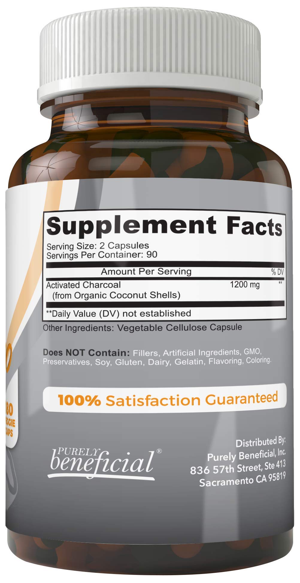 Purely Beneficial Activated Coconut Charcoal 1200mg – 180 Capsules | Digestive Support, Vegan