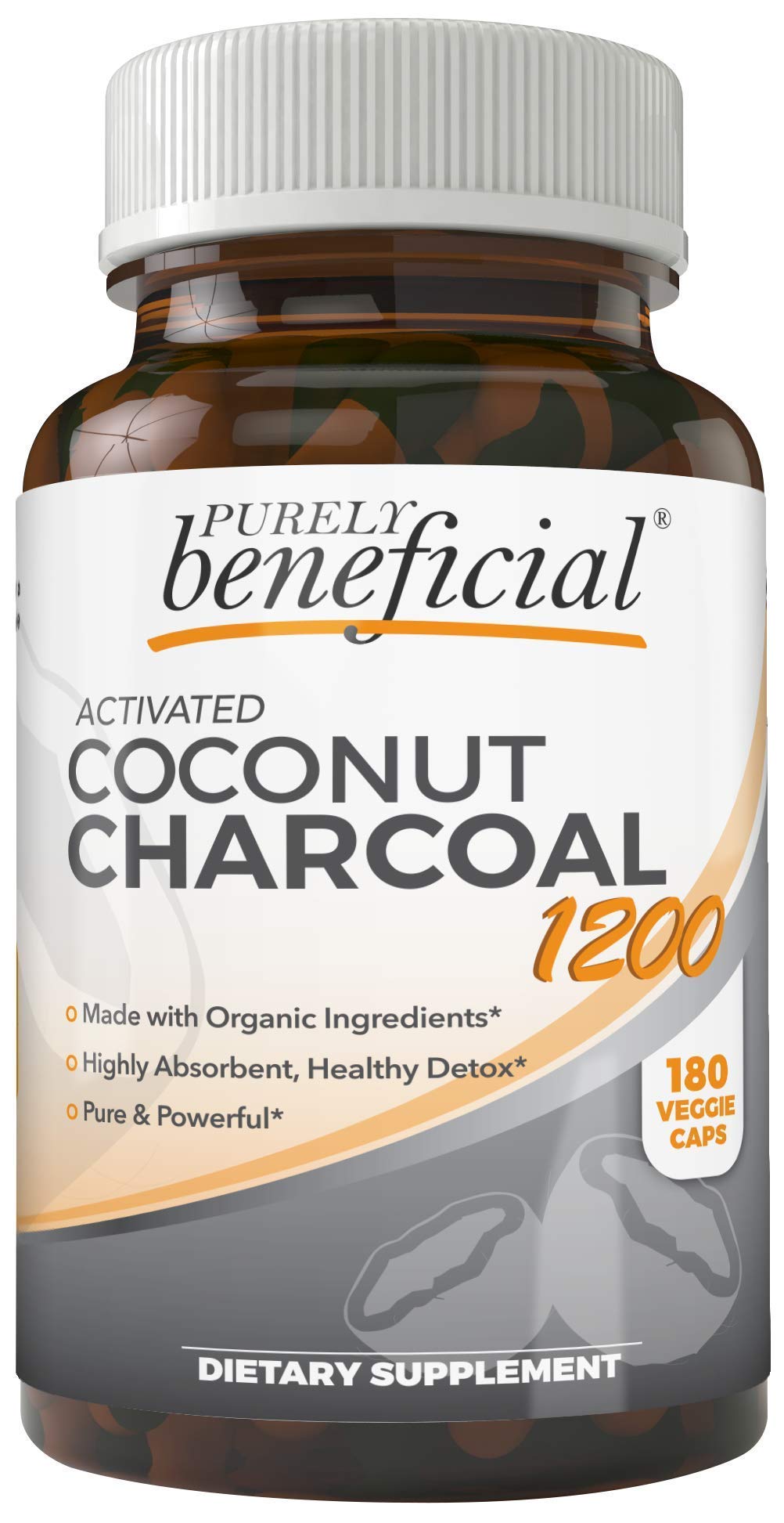 Purely Beneficial Activated Coconut Charcoal 1200mg – 180 Capsules | Digestive Support, Vegan