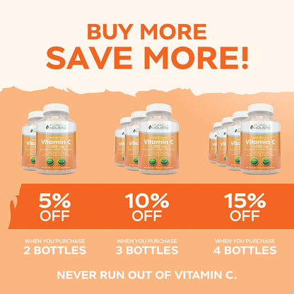 Purely Holistic Vitamin C 1000mg Timed Release | 365 Capsules, 12-Month Supply | Vegan