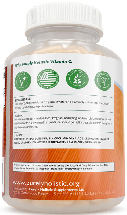 Purely Holistic Vitamin C 1000mg Timed Release | 365 Capsules, 12-Month Supply | Vegan