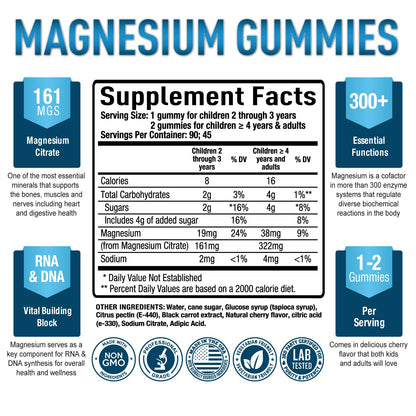 Magnesium Citrate Gummies – Cherry (90 Gummies) | Sleep, Calm & Digestive Support | Gluten-Free & Vegan