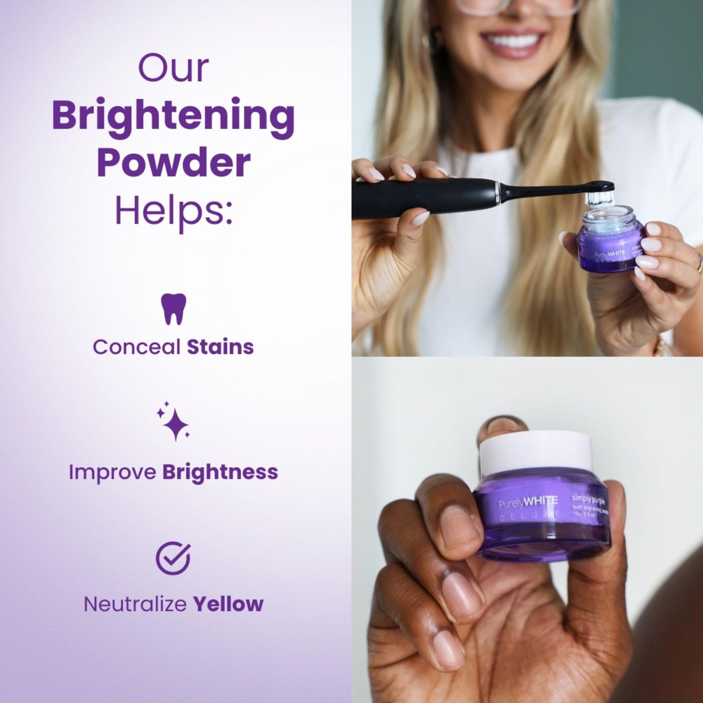 PurelyWHITE DELUXE Simply Purple Brightening Powder – Enamel-Safe Whitening