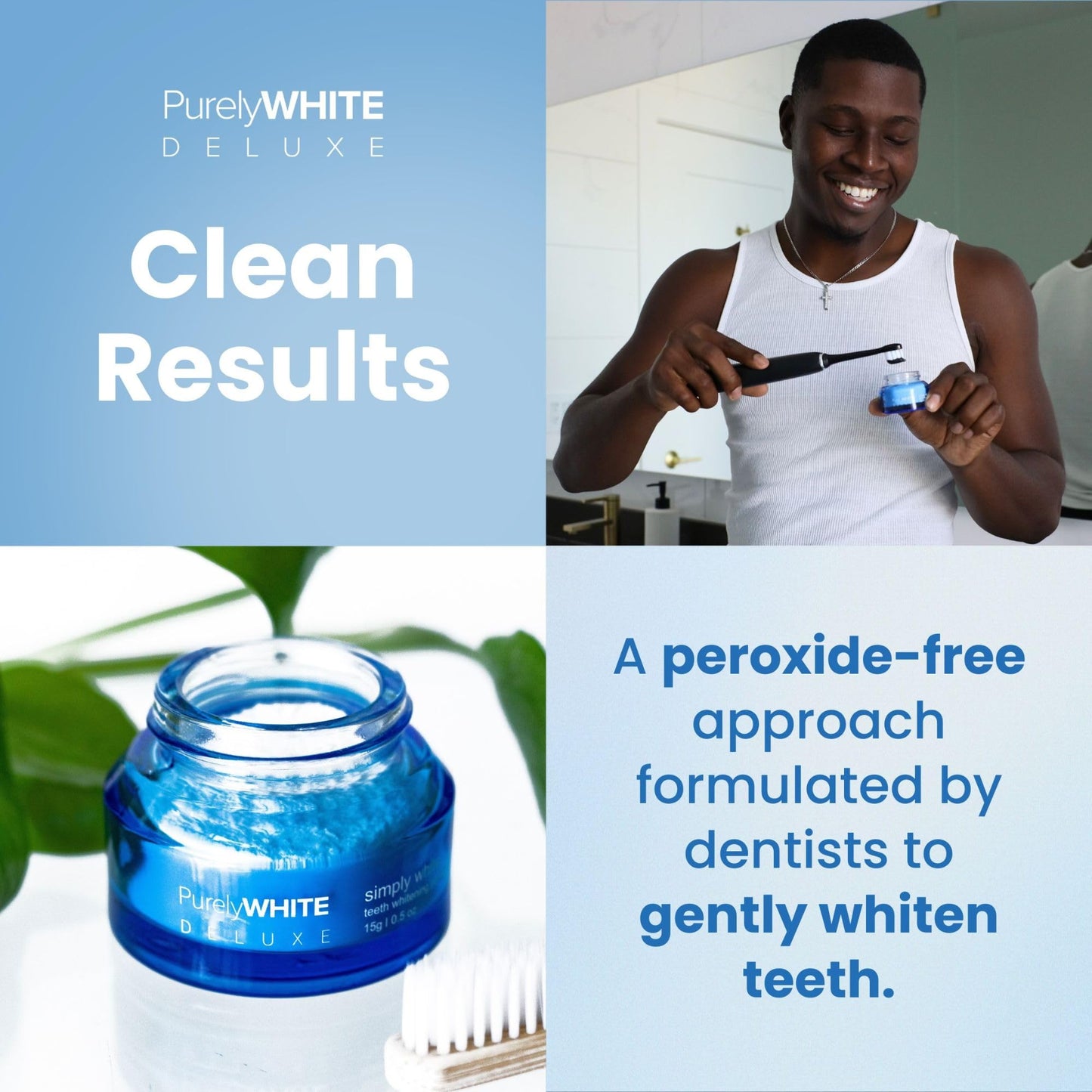 PurelyWHITE DELUXE, Whitening Powder - Removes Stains, No Sensitivity - Enamel-Safe Toothpaste Whitening Powder for Coffee, Tea, Food, Wine, and Tobacco Stains.