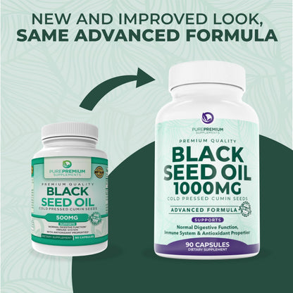 PurePremium Black Seed Oil 500mg - Organic Nigella Sativa, 90 Capsules