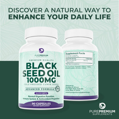 PurePremium Black Seed Oil 500mg - Organic Nigella Sativa, 90 Capsules