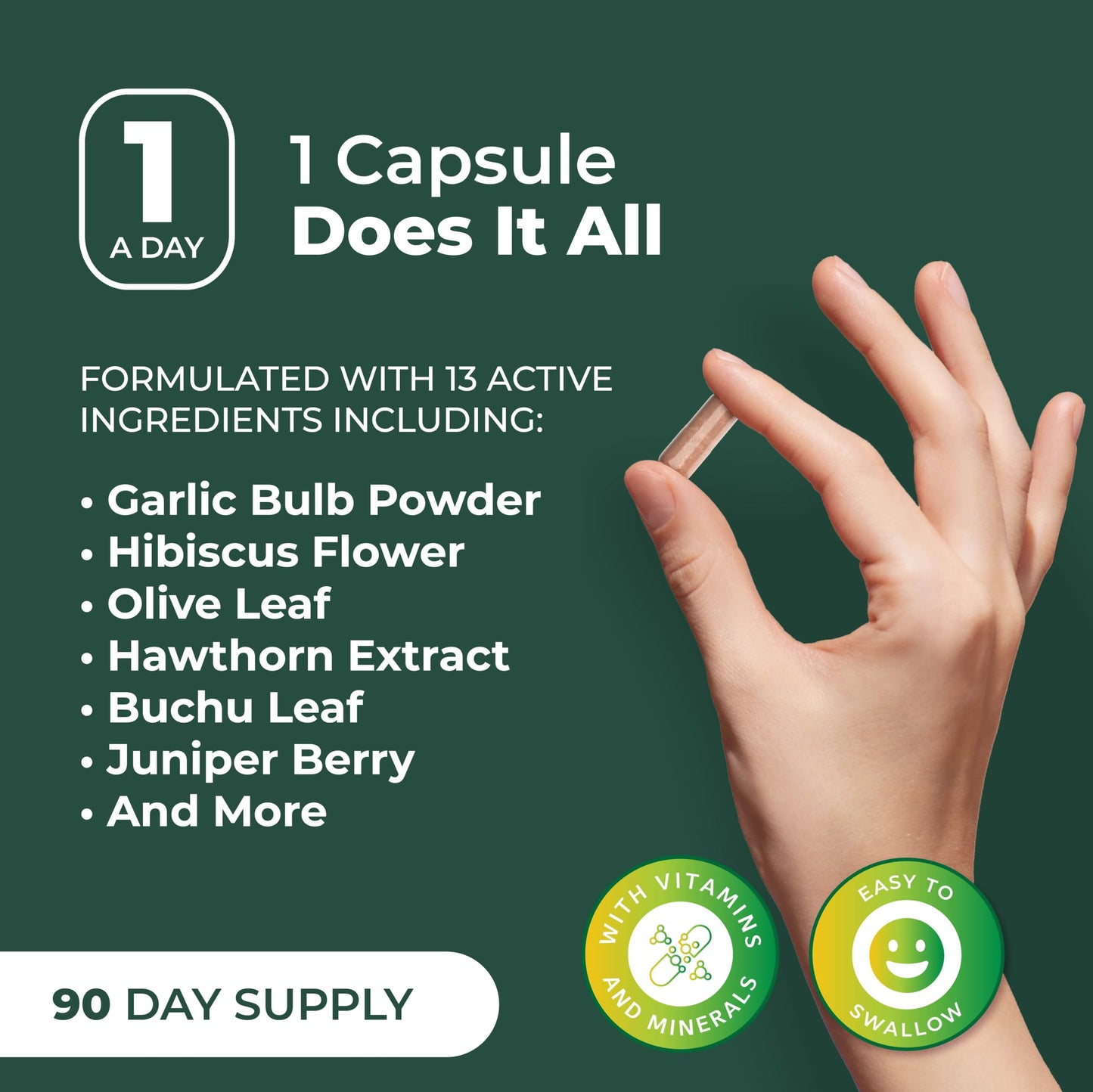 PurePremium Blood Pressure Supplements – Hawthorn, Hibiscus, Garlic & Vitamin B12 | Nitric Oxide Support for Heart & Circulation, 90 Count