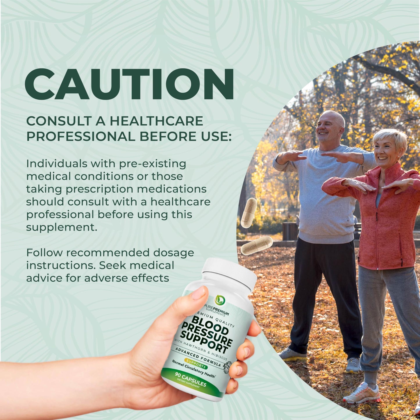 PurePremium Blood Pressure Supplements – Hawthorn, Hibiscus, Garlic & Vitamin B12 | Nitric Oxide Support for Heart & Circulation, 90 Count