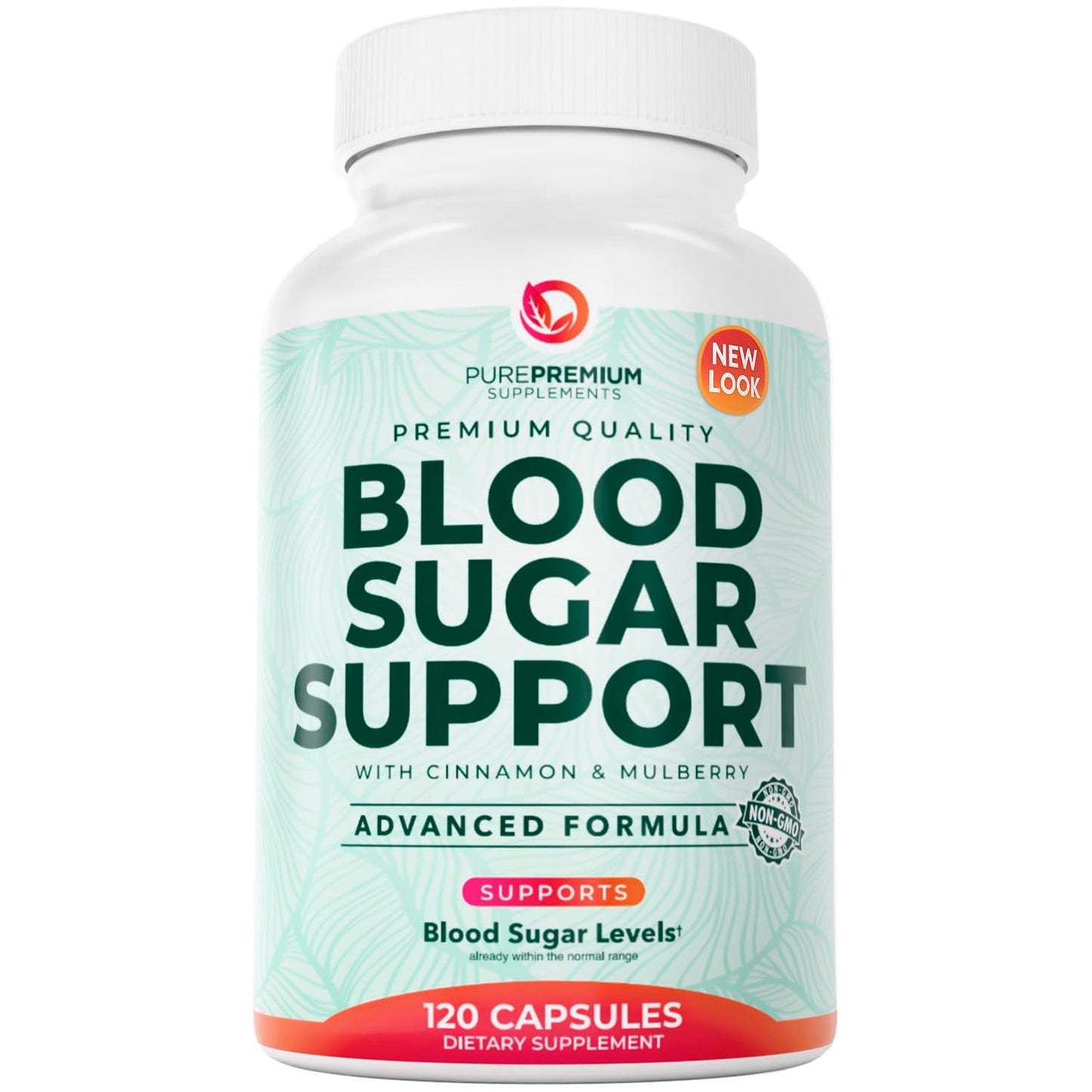 PurePremium Normal Blood Sugar Support Supplement - 120ct with 20 Active Ingredients including Cinnamon, Bitter Melon, Chromium & Mulberry