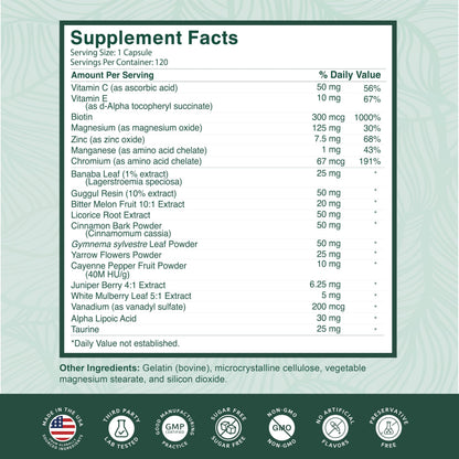 PurePremium Normal Blood Sugar Support Supplement - 120ct with 20 Active Ingredients including Cinnamon, Bitter Melon, Chromium & Mulberry