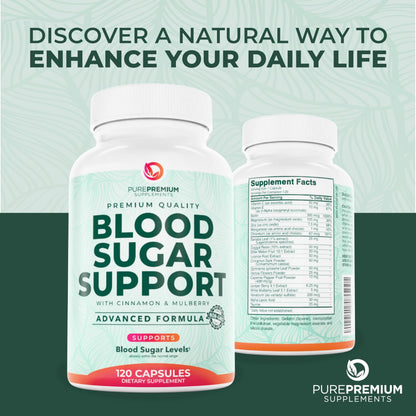 PurePremium Normal Blood Sugar Support Supplement - 120ct with 20 Active Ingredients including Cinnamon, Bitter Melon, Chromium & Mulberry