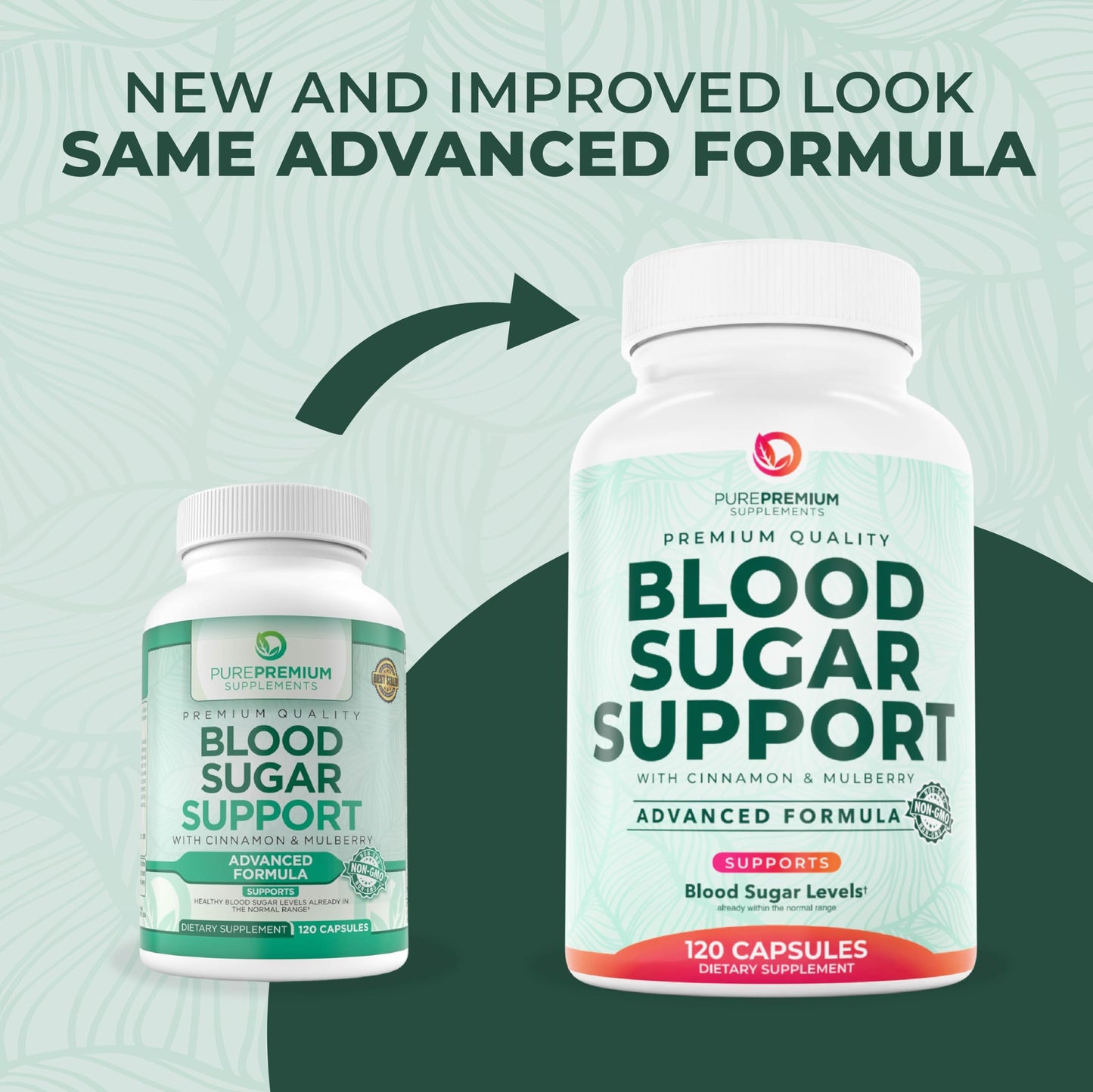 PurePremium Normal Blood Sugar Support Supplement - 120ct with 20 Active Ingredients including Cinnamon, Bitter Melon, Chromium & Mulberry