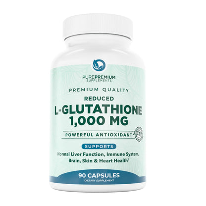 PurePremium Reduced Glutathione 1000mg – 90 Capsules | Antioxidant Liver Brain Skin Heart