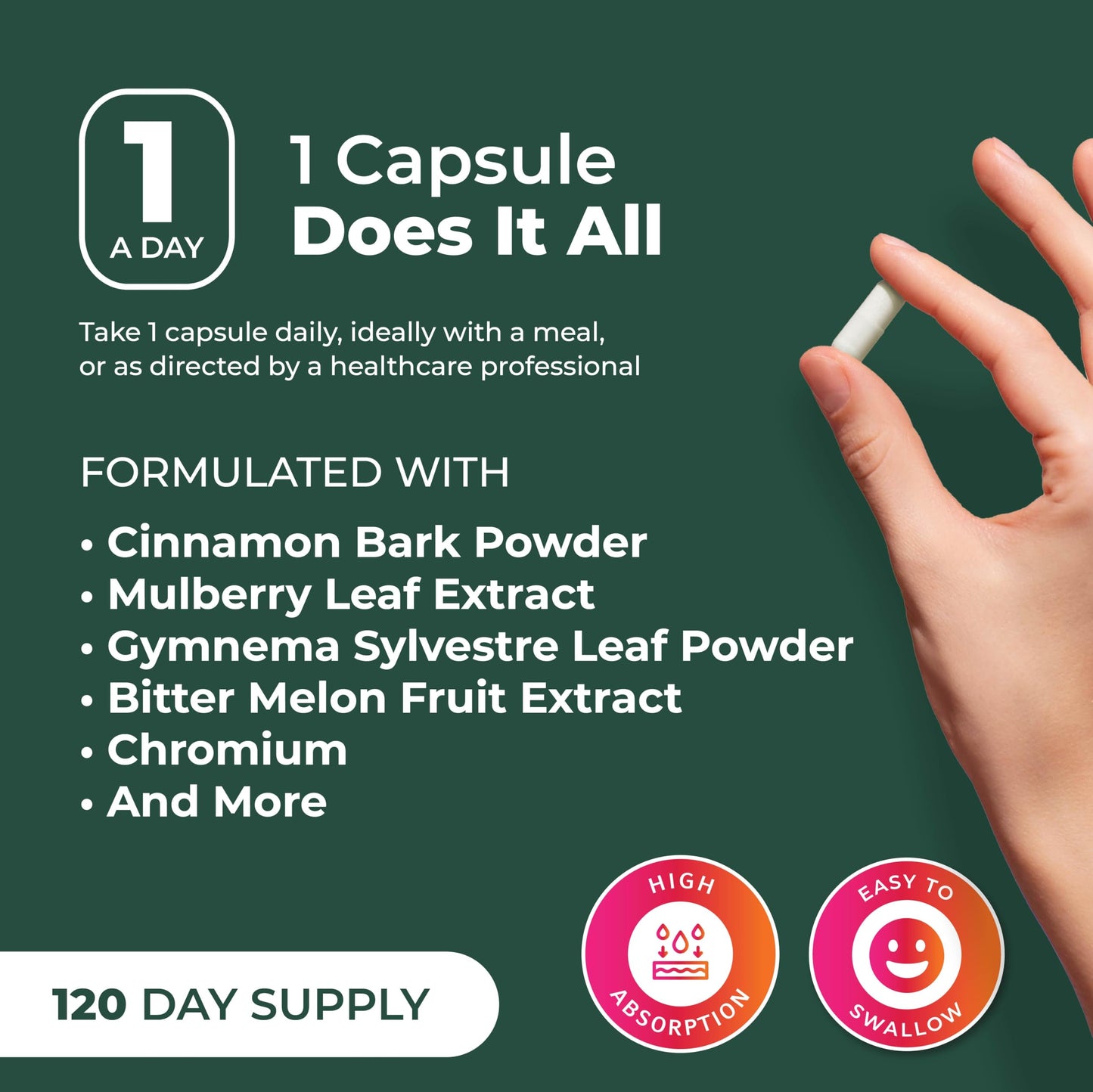 PurePremium Normal Blood Sugar Support Supplement - 120ct with 20 Active Ingredients including Cinnamon, Bitter Melon, Chromium & Mulberry
