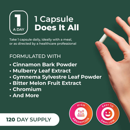 PurePremium Normal Blood Sugar Support Supplement - 120ct with 20 Active Ingredients including Cinnamon, Bitter Melon, Chromium & Mulberry