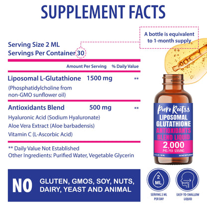 PureRootss Liposomal Glutathione Liquid Supplement (Pack of 2) – 98% Absorption, Vitamin C, 2 Fl Oz