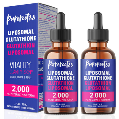 PureRootss Liposomal Glutathione Liquid Supplement (Pack of 2) – 98% Absorption, Vitamin C, 2 Fl Oz