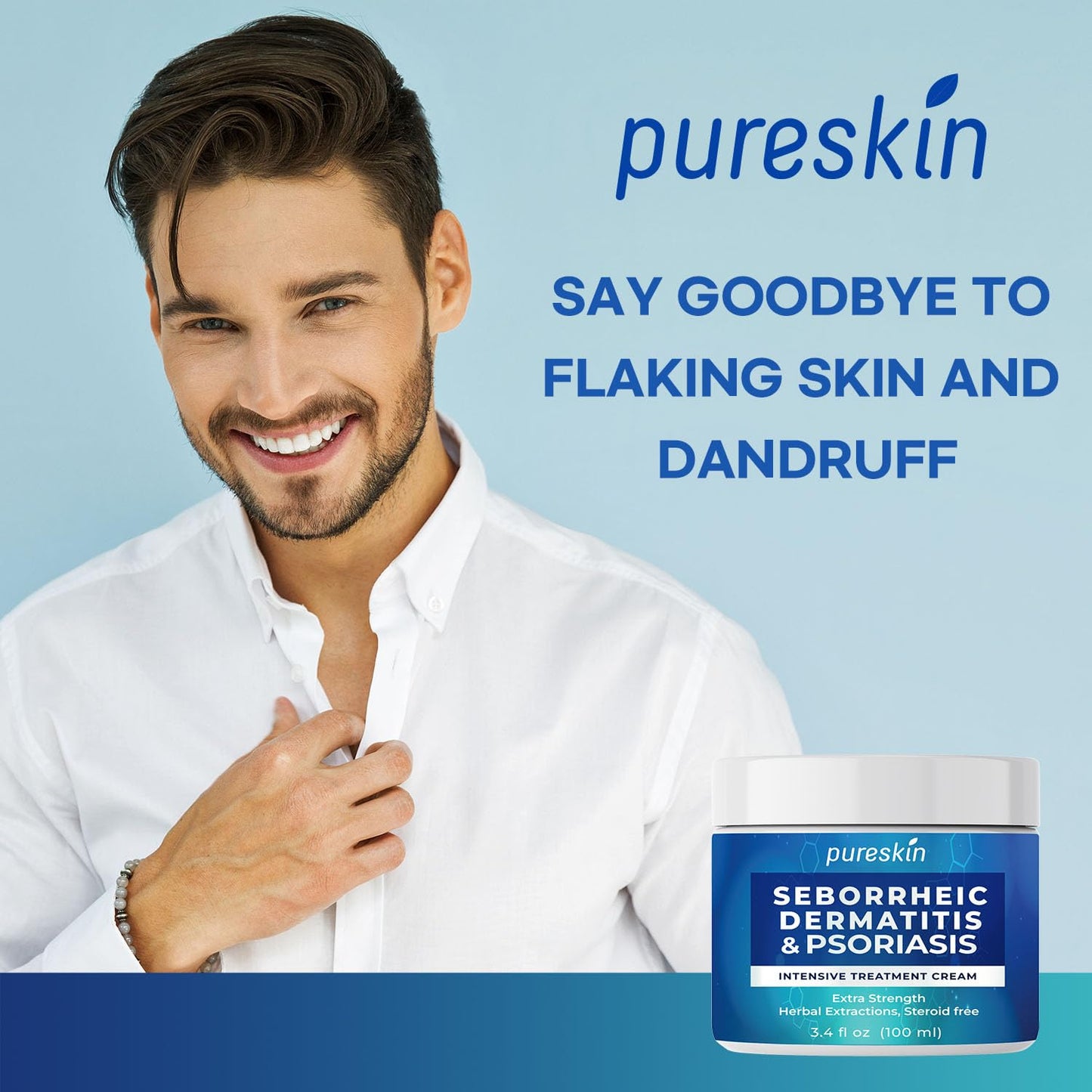 PureSkin Seborrheic Dermatitis & Psoriasis Cream – Steroid-Free Herbal Antifungal (3.4 oz)