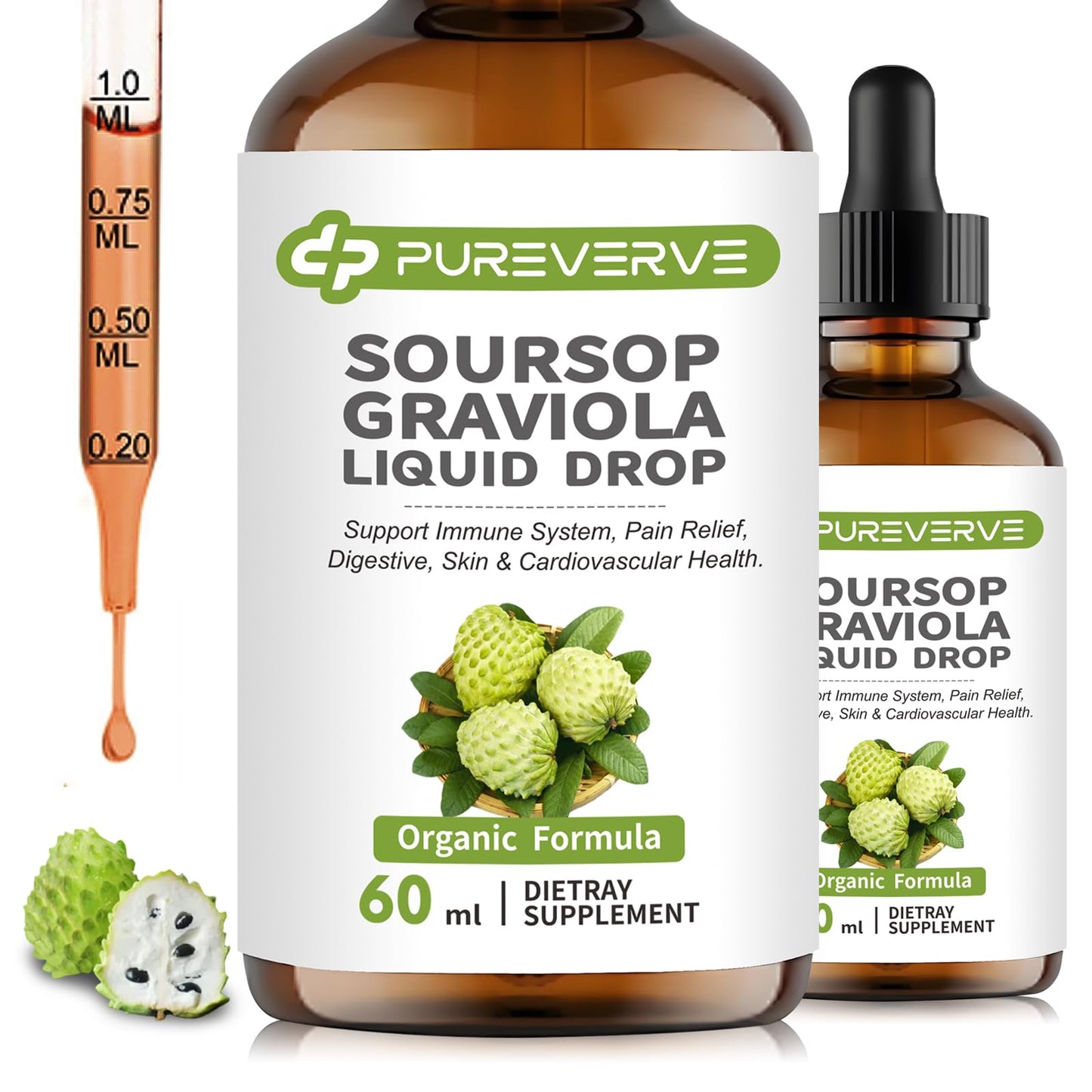 Purever Soursop Graviola Liquid Drop – Cell Support & Regeneration, Immune & Gut Health, Sugar/Gluten Free, 2 fl oz