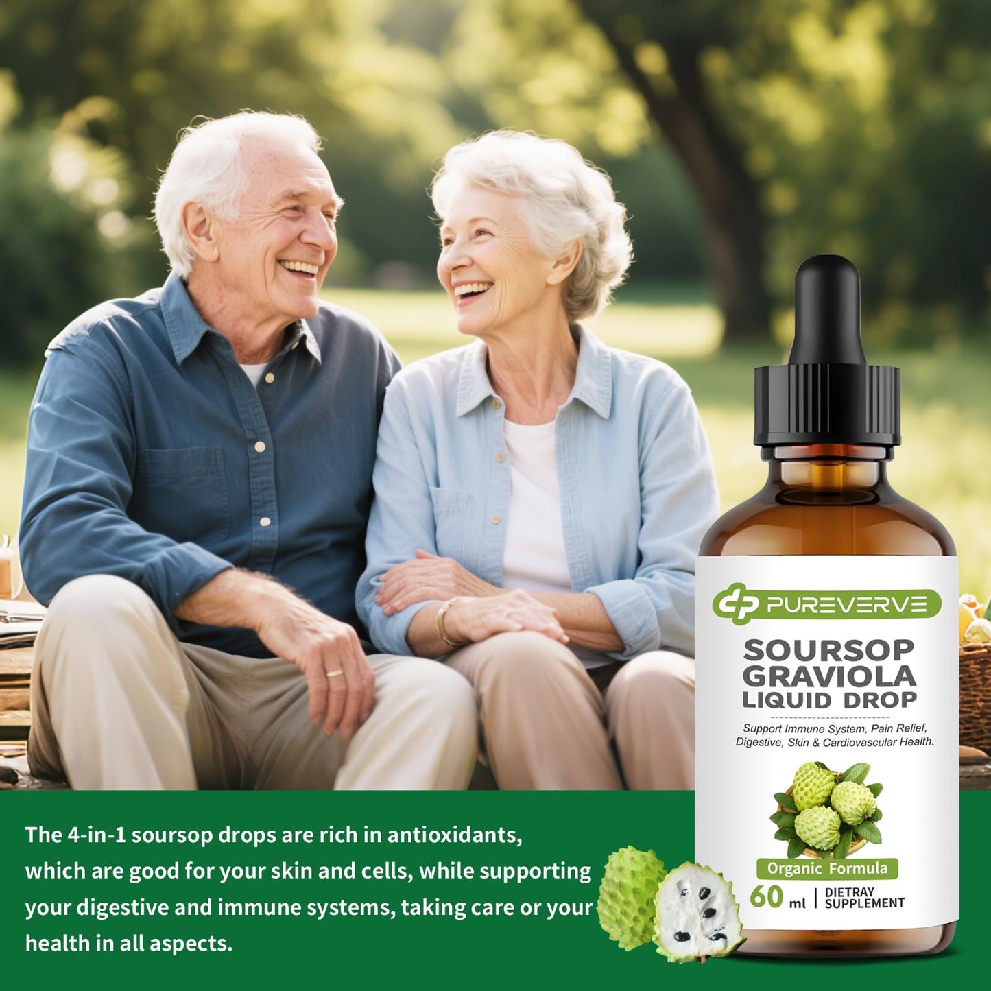 Purever Soursop Graviola Liquid Drop – Cell Support & Regeneration, Immune & Gut Health, Sugar/Gluten Free, 2 fl oz