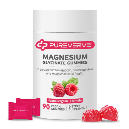 Pureverve Magnesium Glycinate Gummies 300mg – 90 Count, Non-GMO, Gluten & Soy Free
