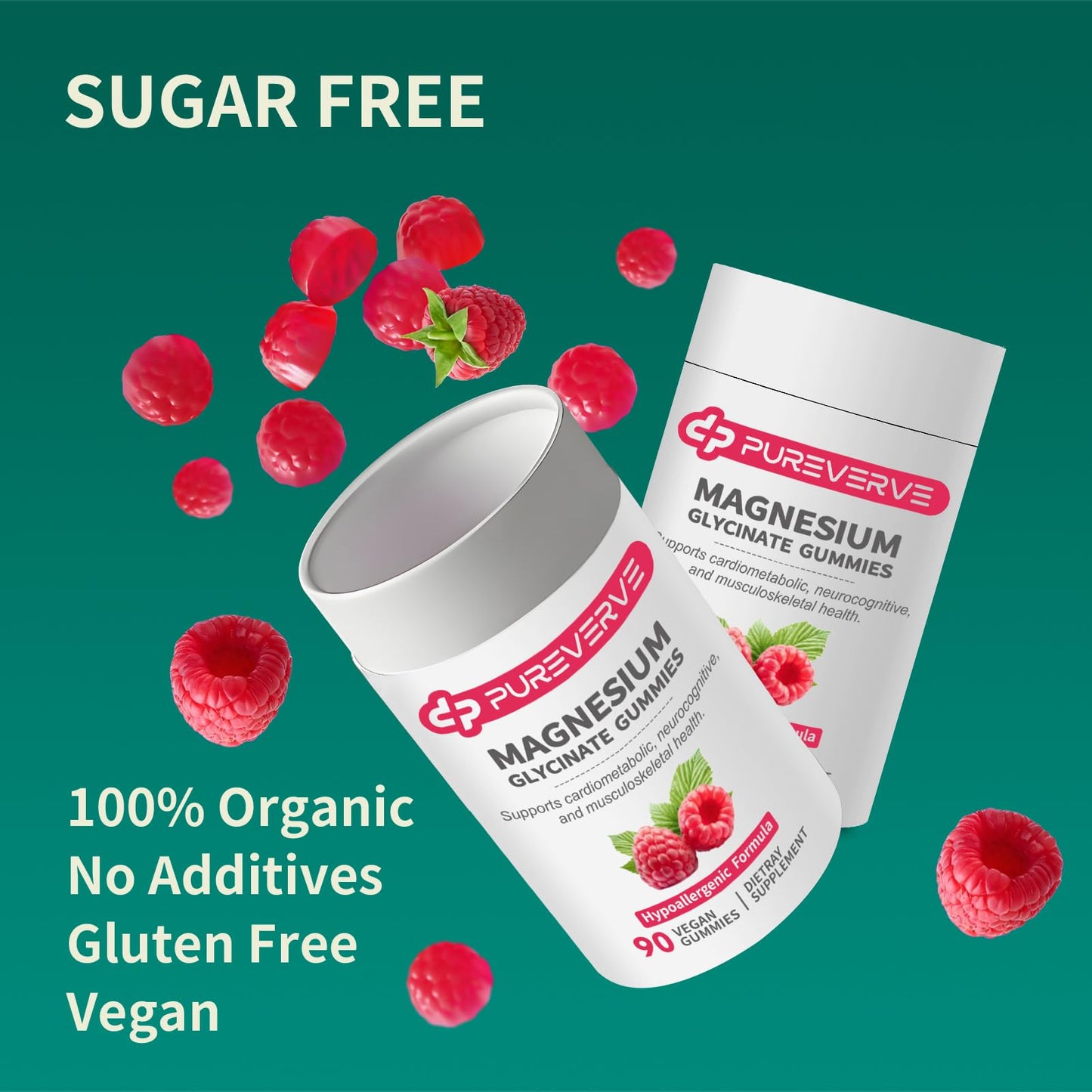 Pureverve Magnesium Glycinate Gummies 300mg – 90 Count, Non-GMO, Gluten & Soy Free