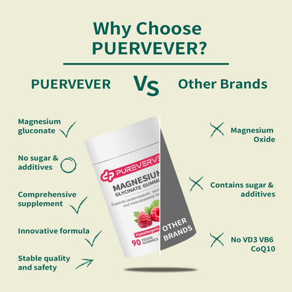 Pureverve Magnesium Glycinate Gummies 300mg – 90 Count, Non-GMO, Gluten & Soy Free