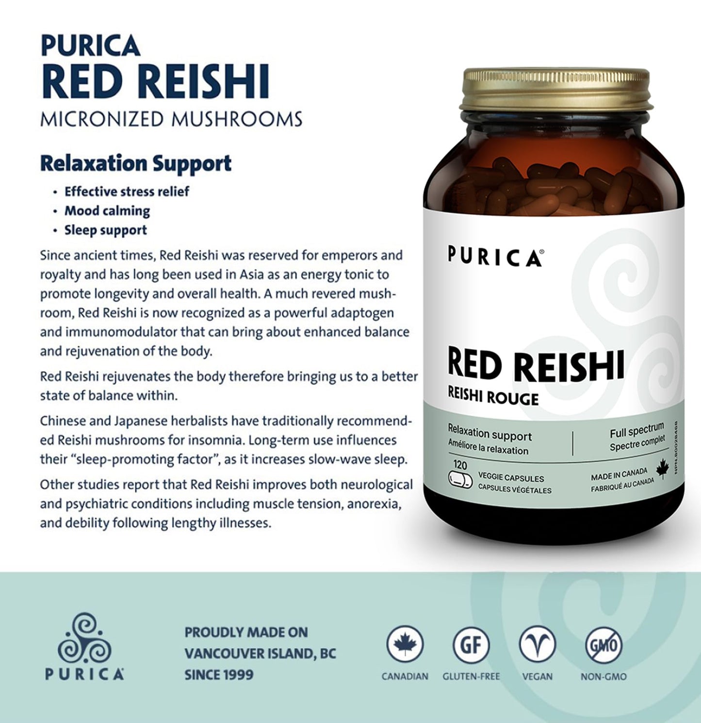 PURICA Red Reishi 120 CT | 400mg Reishi Mushroom Supplement