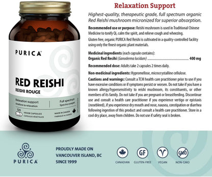 PURICA Red Reishi 120 CT | 400mg Reishi Mushroom Supplement