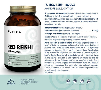 PURICA Red Reishi 120 CT | 400mg Reishi Mushroom Supplement