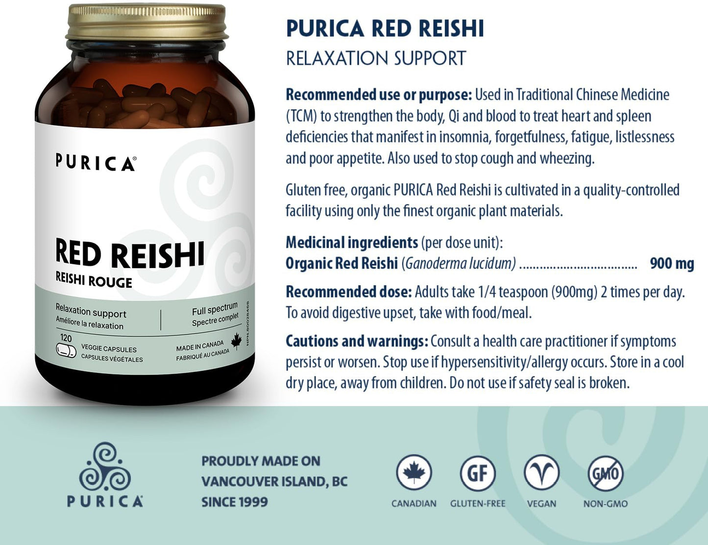 PURICA Red Reishi 120 CT | 400mg Reishi Mushroom Supplement