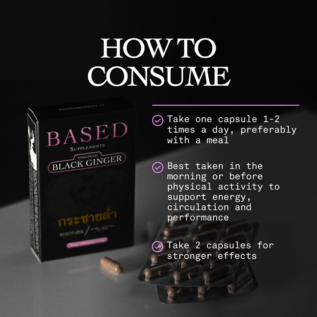 Based Supplements Black Ginger - Premium Thai Root Extract (300mg, 30 Capsules) | 16% Methoxyflavones & 11% DMF