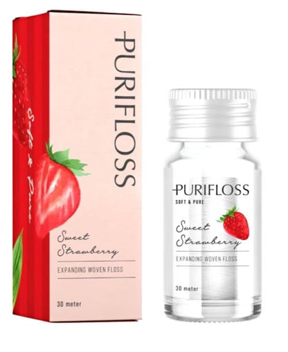 PURIFLOSS Expanding Woven Dental Floss - PFAS/PTFE Free, Strawberry