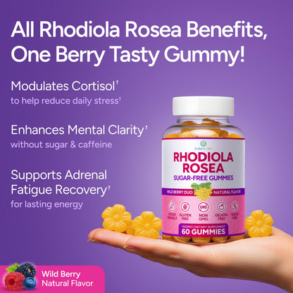 Purify Life Sugar-Free Rhodiola Rosea Gummies – 1500mg/Serving | Adrenal Support, Mood & Energy
