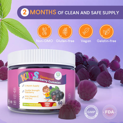 Purify Life Sugar-Free Kids Elderberry Gummies – Immune Support (60 ct) – Vegan
