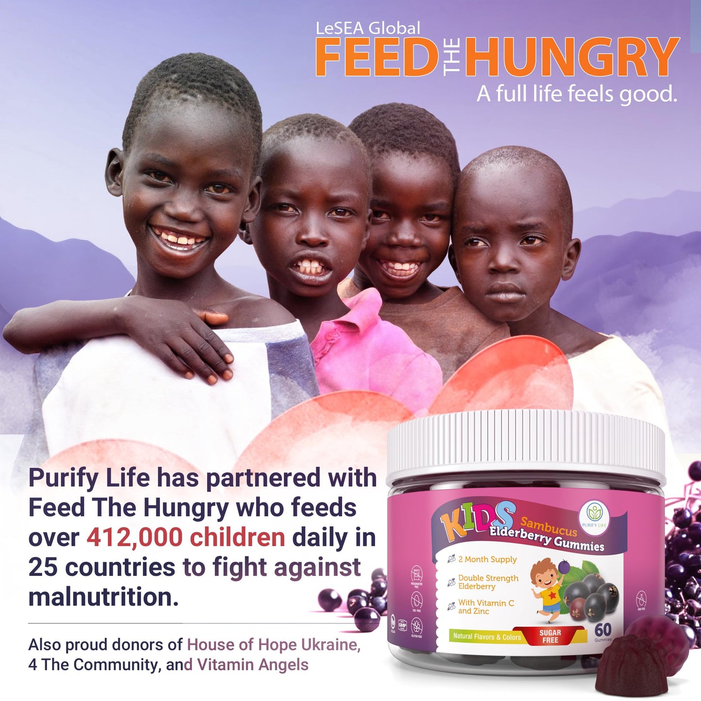 Purify Life Sugar-Free Kids Elderberry Gummies – Immune Support (60 ct) – Vegan