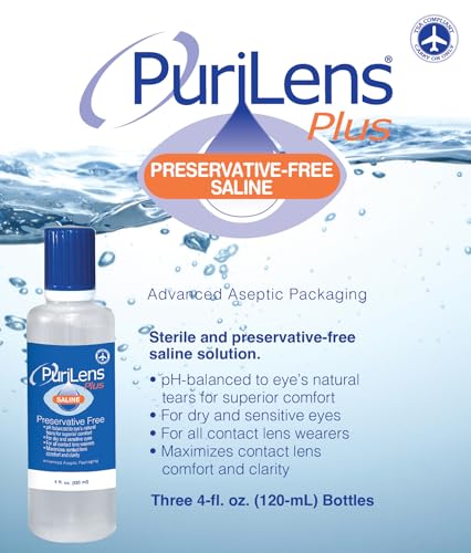 Purilens Plus Preservative-Free Contact Lens Saline 120ml (4 fl oz) – 3 Pack