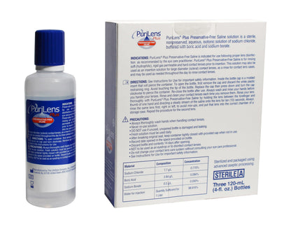 Purilens Plus Preservative-Free Contact Lens Saline 120ml (4 fl oz) – 3 Pack