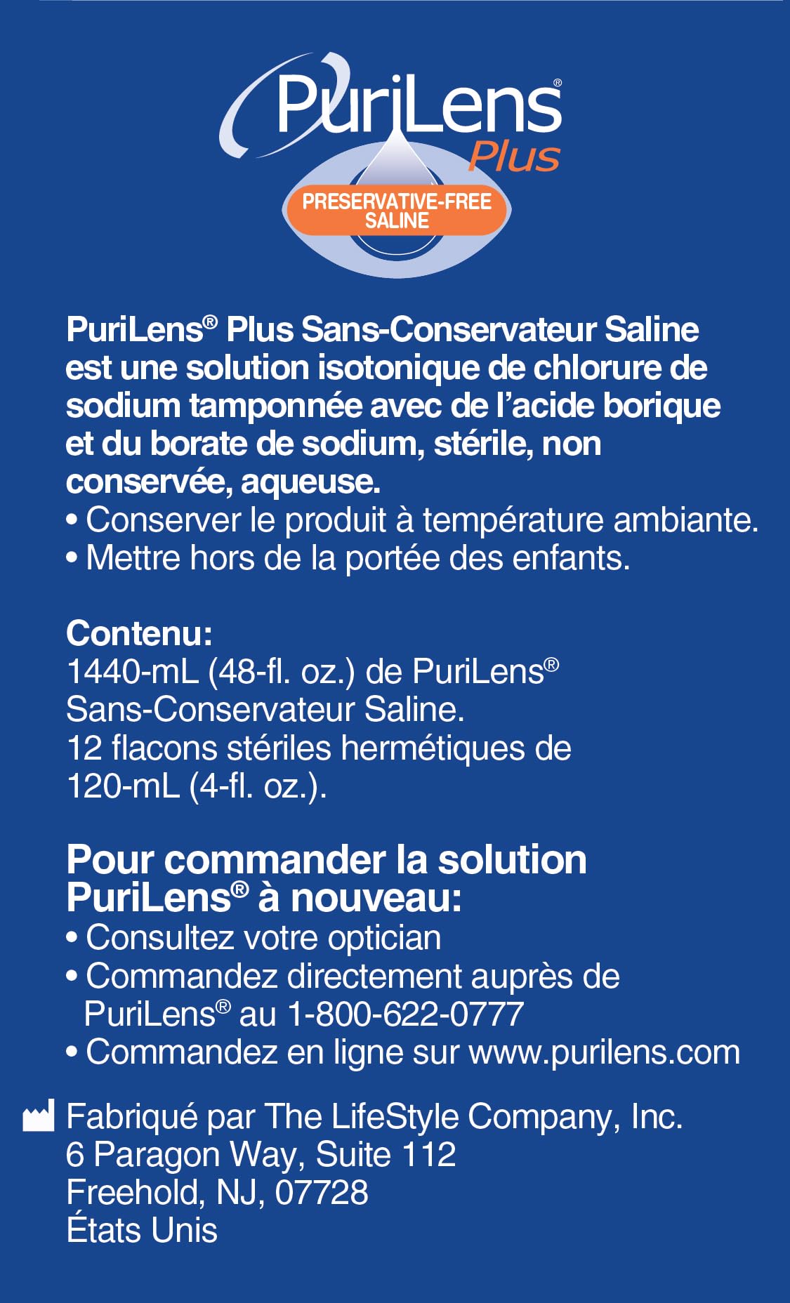 Purilens Plus Preservative-Free Saline — 120ml (4 oz) 12 Pack