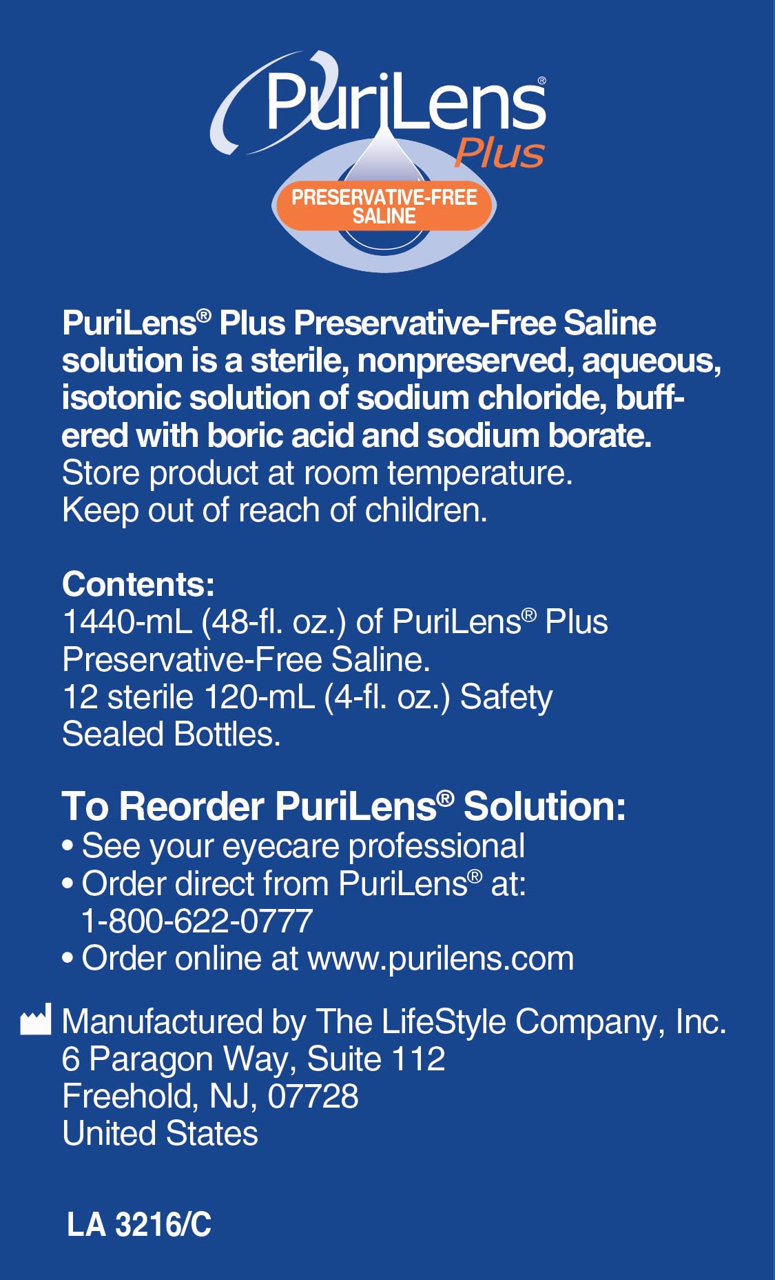 Purilens Plus Preservative-Free Saline — 120ml (4 oz) 12 Pack