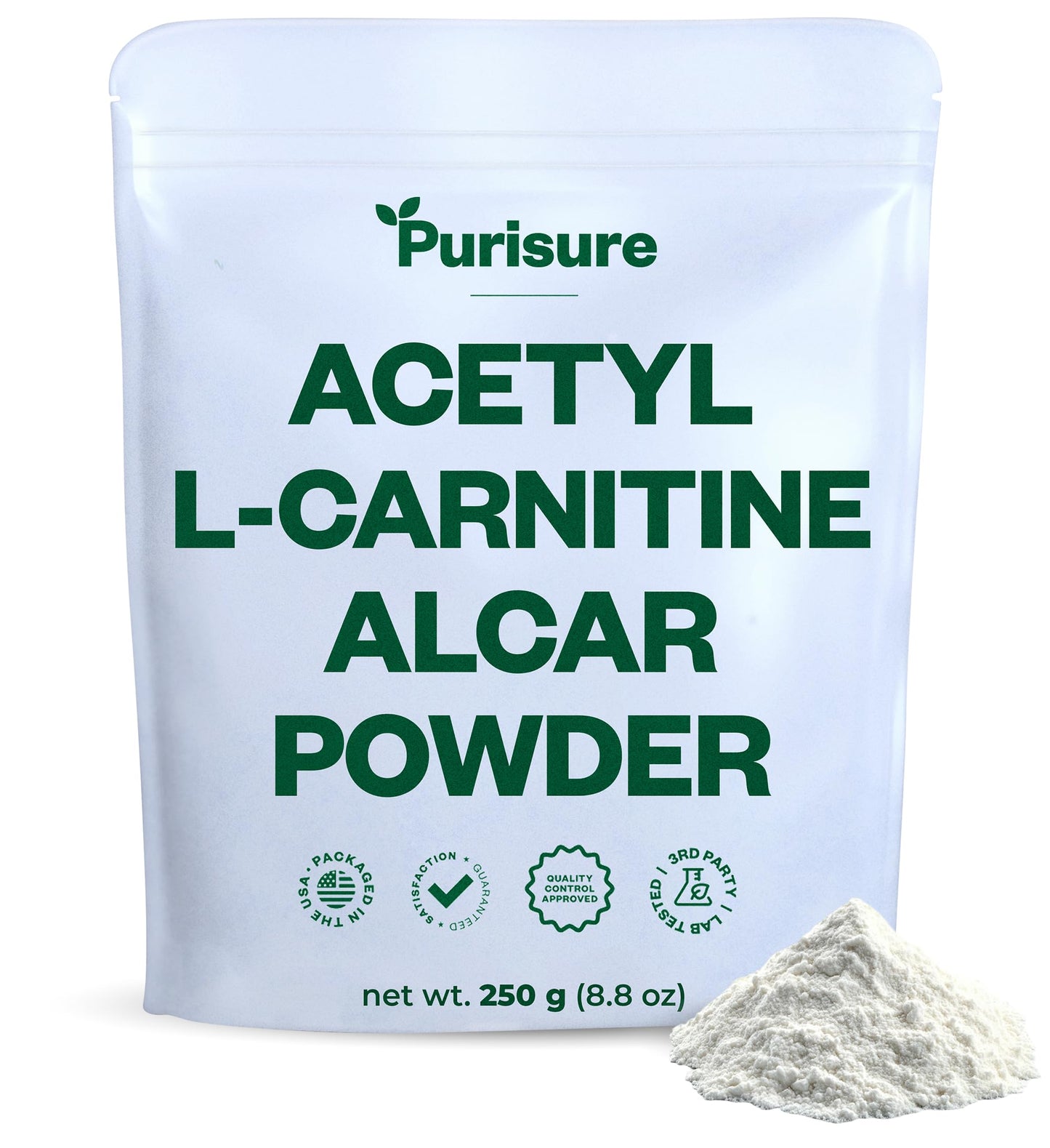 Purisure Acetyl L-Carnitine Powder, 250g – ALCAR Powder for Cognitive Performance & Endurance | Gluten Free, Non-GMO, 500 Servings