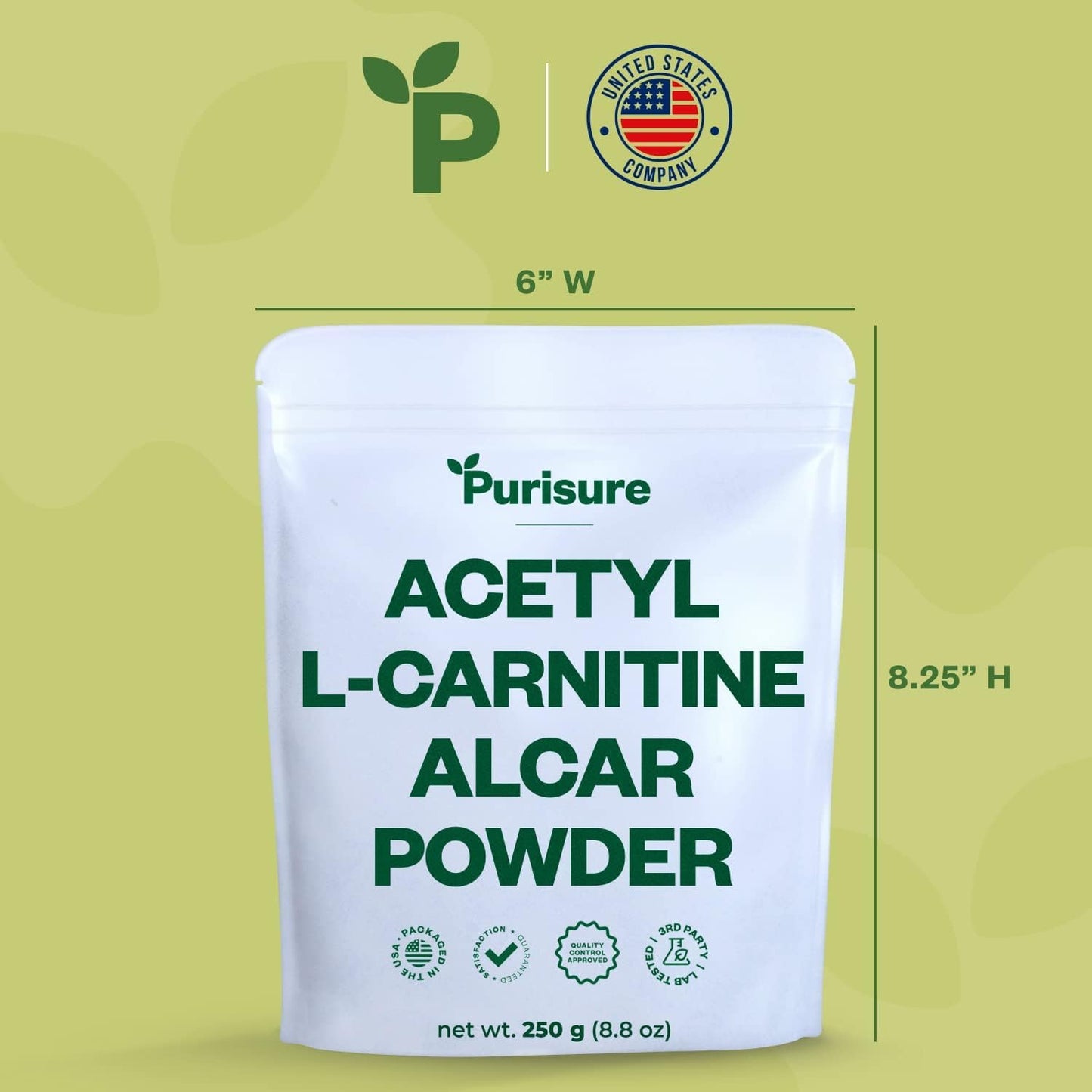 Purisure Acetyl L-Carnitine Powder, 250g – ALCAR Powder for Cognitive Performance & Endurance | Gluten Free, Non-GMO, 500 Servings