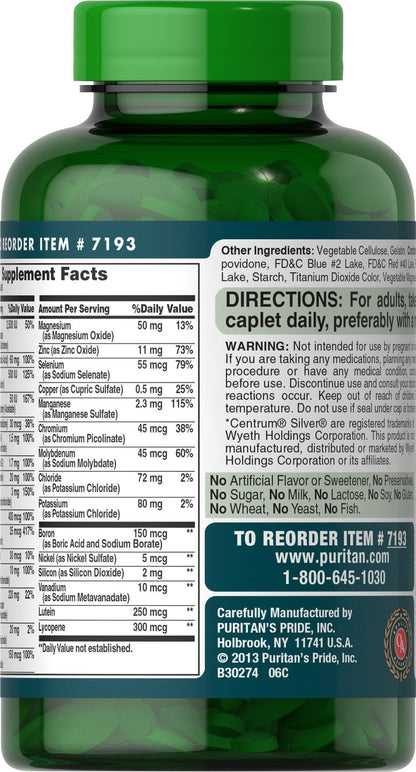 Puritan's Pride ABC Plus Senior Multivitamin Caplets 240 Count – Discontinued
