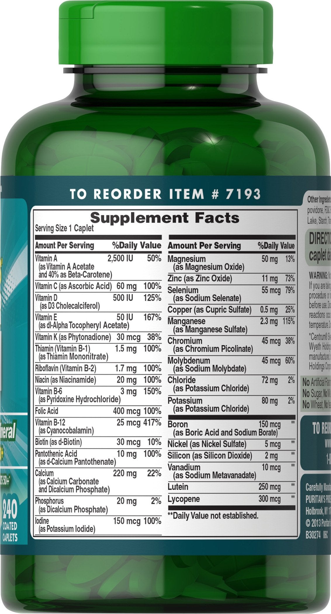 Puritan's Pride ABC Plus Senior Multivitamin Caplets 240 Count – Discontinued