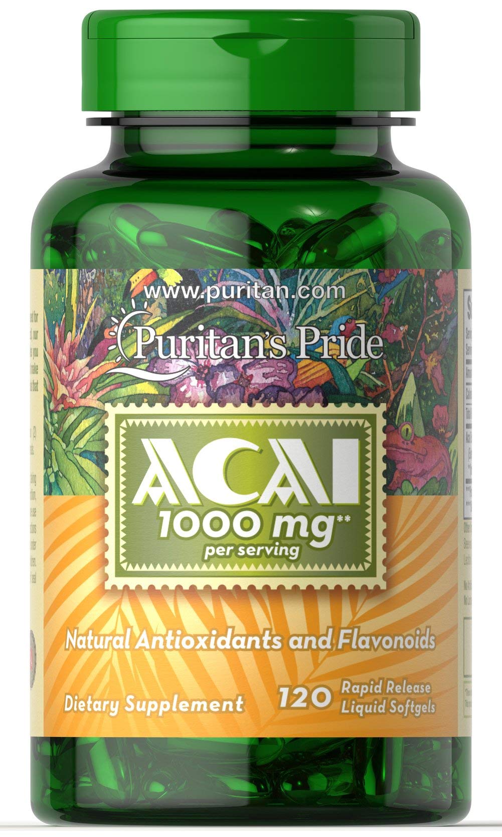 Puritans Pride Acai 1000 Mg, 120 Count | Rapid-Release Acai Softgels