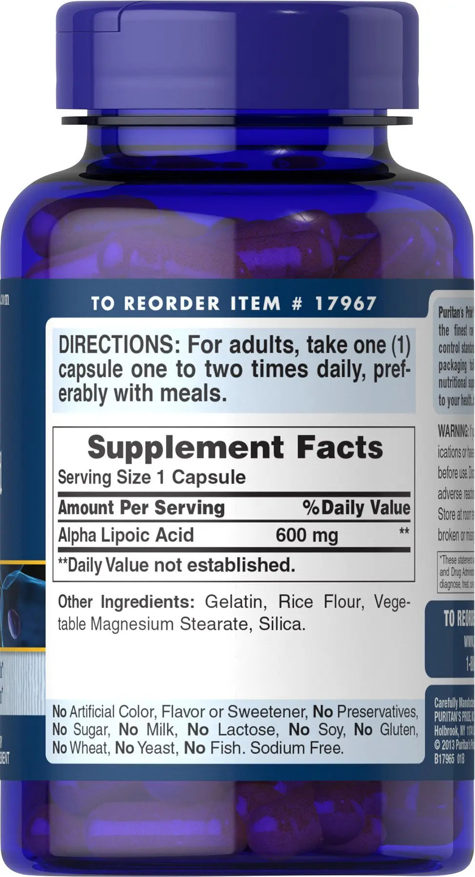 Puritan's Pride Alpha Lipoic Acid 600 Mg, 120 Count - Antioxidant Support BritishVita | Premium UK Vitamins & Wellness Supplements