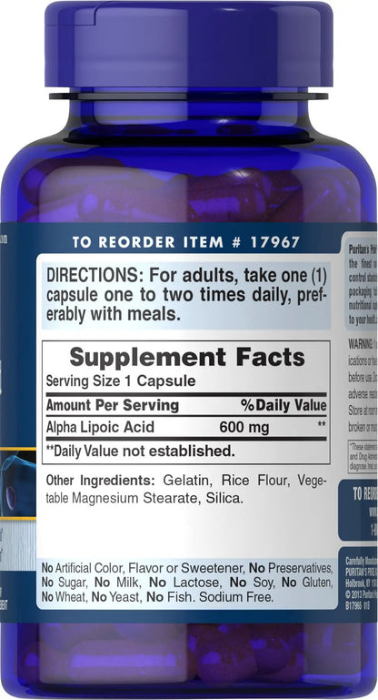 Puritan's Pride Alpha Lipoic Acid 600 Mg, 120 Count - Antioxidant Support BritishVita | Premium UK Vitamins & Wellness Supplements